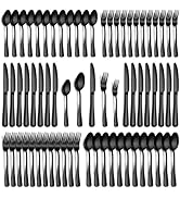 PHILIPALA 60 Piece Black Silverware Set, Stainless Steel Flatware Set for 12 Food Grade Cutlery U...