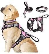 WINSEE Pet Harness Collar and Leash Set, All-in-one Reflective Dog Harness No Pull with Adjustabl...