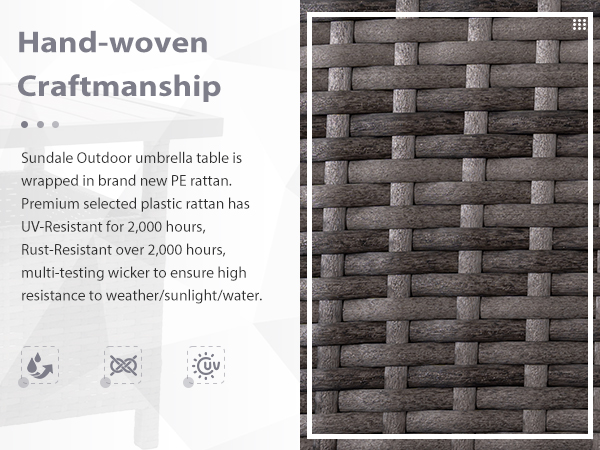 Wicker Side Coffee Table with Umbrella Hole 