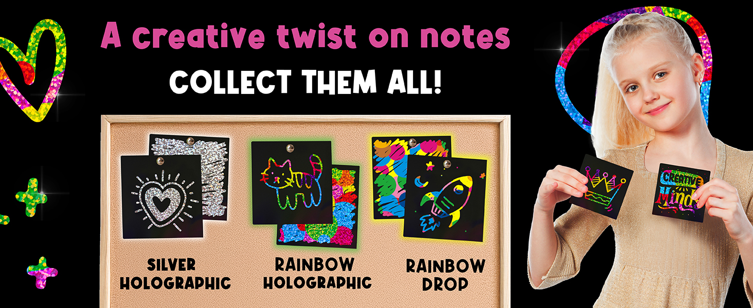 Little artists delighting in revealing rainbow colors on scratch notes, hands busy with styluses