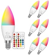 E12 LED Candelabra Light Bulbs 5W, Set of 6 Color Changing Candle Bulbs,Small Base B11 40W Incand...