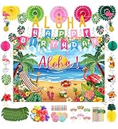 138PCS Aloha Birthday Party Decoration Supplies, Hawaiian Luau Party Decorations Swirls Hanging D...