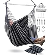 XXL Hammock Chair Hanging Rope Swing with 2 Cushions - Max 500lbs-Perfect for Patio, Porch, Bedro...