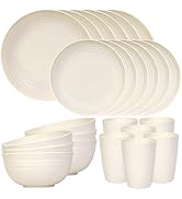 Quatish 24 Piece Plates and Bowls Sets of 6, Unbreakable Wheat Straw Dinnerware Sets, Plastic Dis...