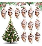 12 Pack Christmas Pinecone Glass Ornament,Fall Hanging Christmas Ornament Glitter Xmas Hanging Or...