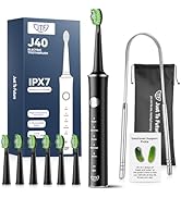 JTF Sonic Electric Toothbrush for Adults: 6 Brush Heads, Travel Bag, Tongue Scraper, 5 Brushing M...