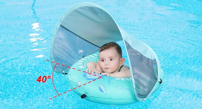 HECCEI Mambobaby Self-Inflating Baby Pool Floats Hammock with Canopy