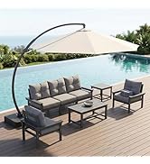 Patio Kingdom Offset Cantilever Patio Umbrella with Base Included, Large Round Aluminum Outdoor U...