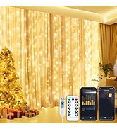 Brightown Fairy Curtain Lights - 9.8ft 300 LED Smart Window String Lights with APP Remote, 8 Mode...