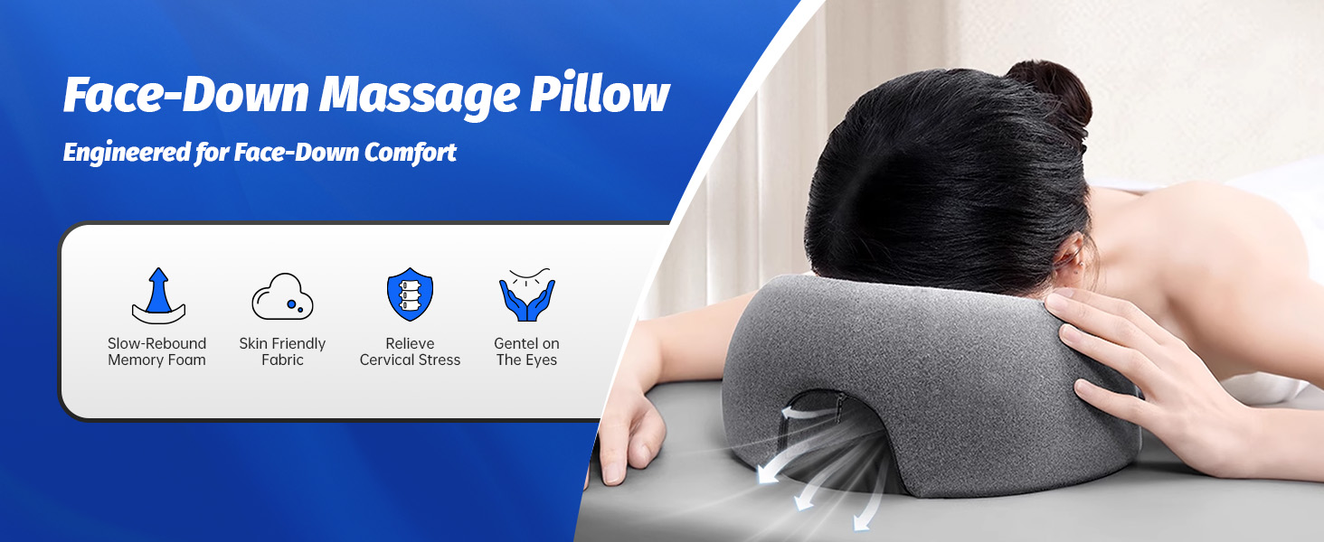 A woman is using a stomach pillow.