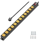 12 Outlet Heavy Duty Long Power Strip Surge Protector, Wall Mount Metal Power Strip with Flat Plu...