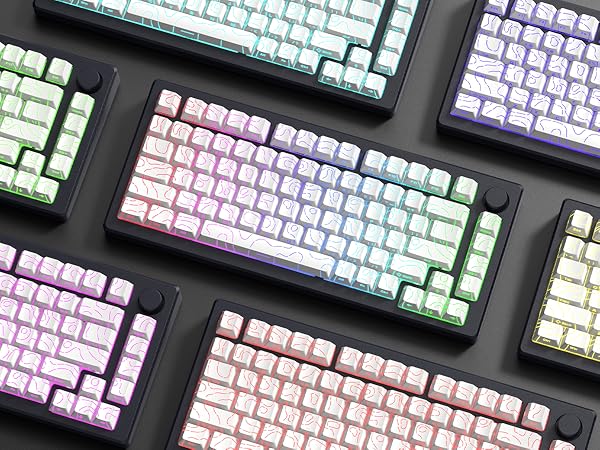 womier white topographic keycaps,line backlit,shine through key cap