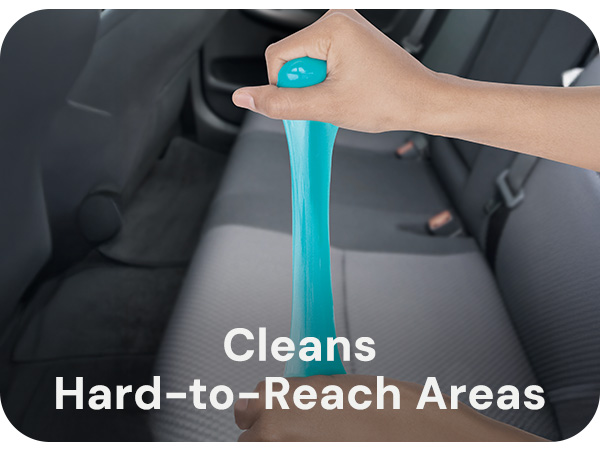 Hands stretching gel. Text reads: Cleans Hard-to-Reach Areas.