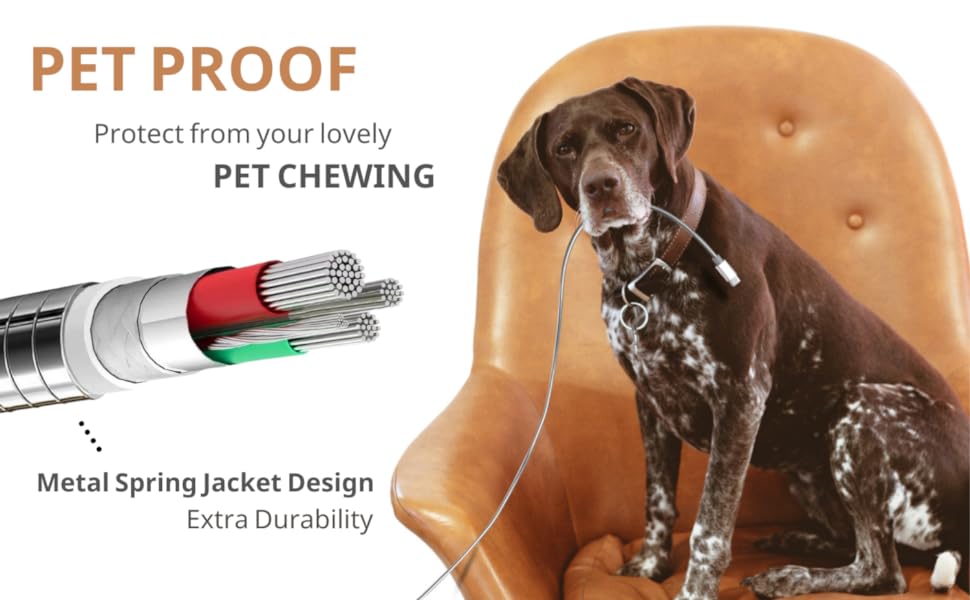 Metal Braided pet proof dag cat safe chew protection gift for dog owners cord protection loom