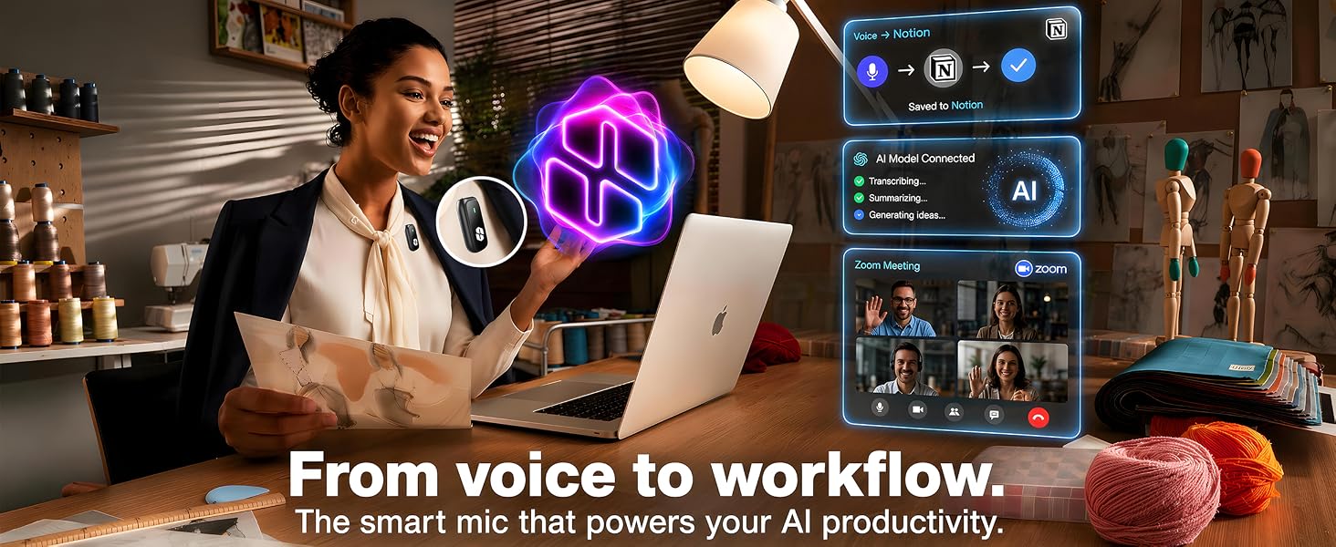 SONEVOX AirMic smart wireless microphone for voice transcription, AI workflows and online meetings