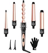 5 in 1 Curling Wand Set: Ohuhu Curling Iron Wand 5Pcs 0.35 to 1.25 Inch Interchangeable Ceramic B...