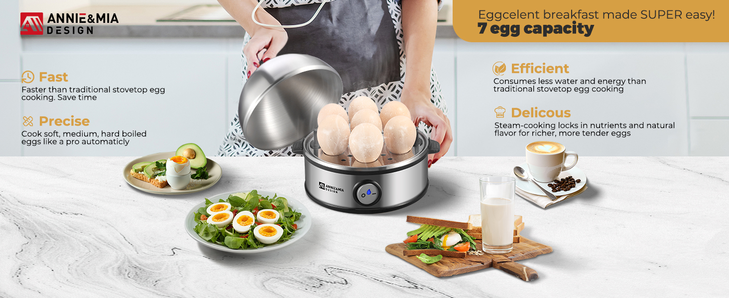 eggcelent breakfast made SUPER easy! 7 egg capacity.Faster than traditional stovetop egg cooking.