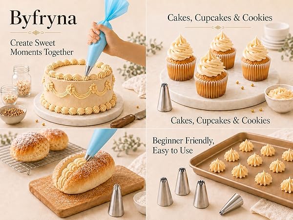 Byfryna piping bags and tips set for cakes, cupcakes and cookies