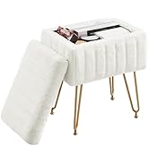 DUMOS Vanity Stool Chair Ottoman with Storage, Makeup Cute Soft Small Footstool Modern Style Faux...