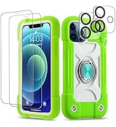 Cookiver for iPhone 12/iPhone 12 Pro Case 6.1 Inch with Ring Stand, with 2 Pack Glass Screen Prot...