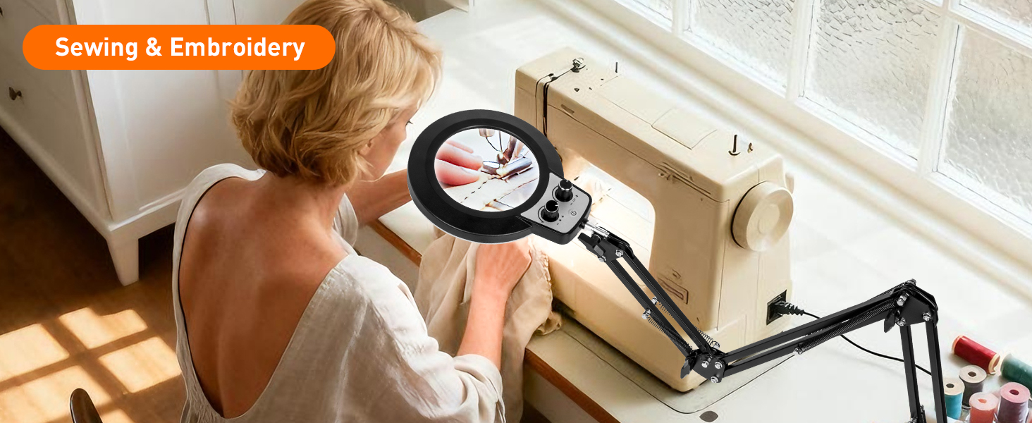Sewing Embroidery magnifier with light hands free magnifying light with stand
