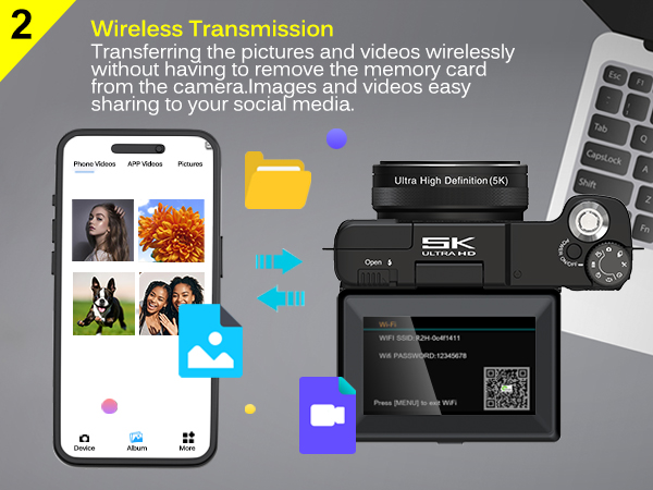 5k digital camera with wifi flip screen