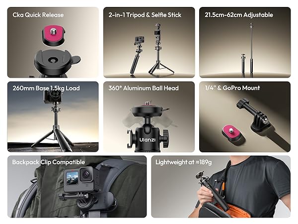 Collection of photography equipment mounting solutions showing various black metal brackets and adjustment mechanisms in different positions and configurations.