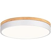 WOKNOS Modern Dimmable LED Close to Ceiling Light Minimalist Wood Oak Flush Mount Ceiling Light F...