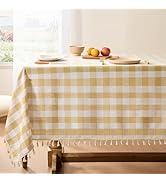 Softalker Checkered Tablecloth Rectangle, Outdoor Linen Cotton Gingham Table Cloth with Tassel, H...