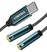 LOKUKA USB C to 2 TRS 3.5mm Headphone Mic Splitter Adapter, (4 Feet) Built-in Hi-Res DAC Chip for...