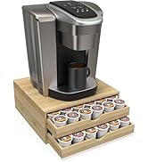 WELL WENG Bamboo Coffee Pod Drawer Organizer Compatible with K-Cups, Under Cabinet Coffee Station...