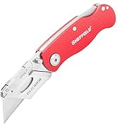 Sheffield 12614 Red Folding Utility Knife, Quick Change Utility Knife Blades, Compact Aluminum Ha...