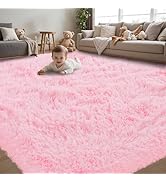 Fluffy Pink Area Rug for Bedroom Living Room Soft 6x9 Fuzzy Washable Rugs Non-Shedding Indoor Plu...