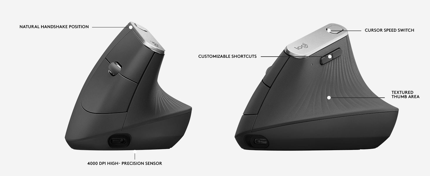Logitech MX Vertical Wireless Mouse – Ergonomic Design Reduces Muscle Strain, Move Content Between 3...