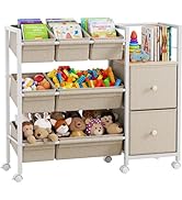 Modanais Kids Toy Organizers and Storage Bins - 7 Storage Bins + 2 Fabric Drawers + 1 Bookshelf, ...