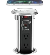 Automatic Pop up Outlet for Countertop with 15W Wireless Charger, 4" Hole Hidden Recessed Pop Up ...