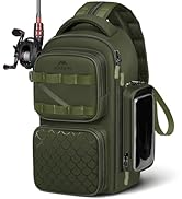 MATEIN Fishing Sling Bag with Lure Rod Holder &amp; Phone Pouch, Waterproof 3600 Tackle box Backpack ...