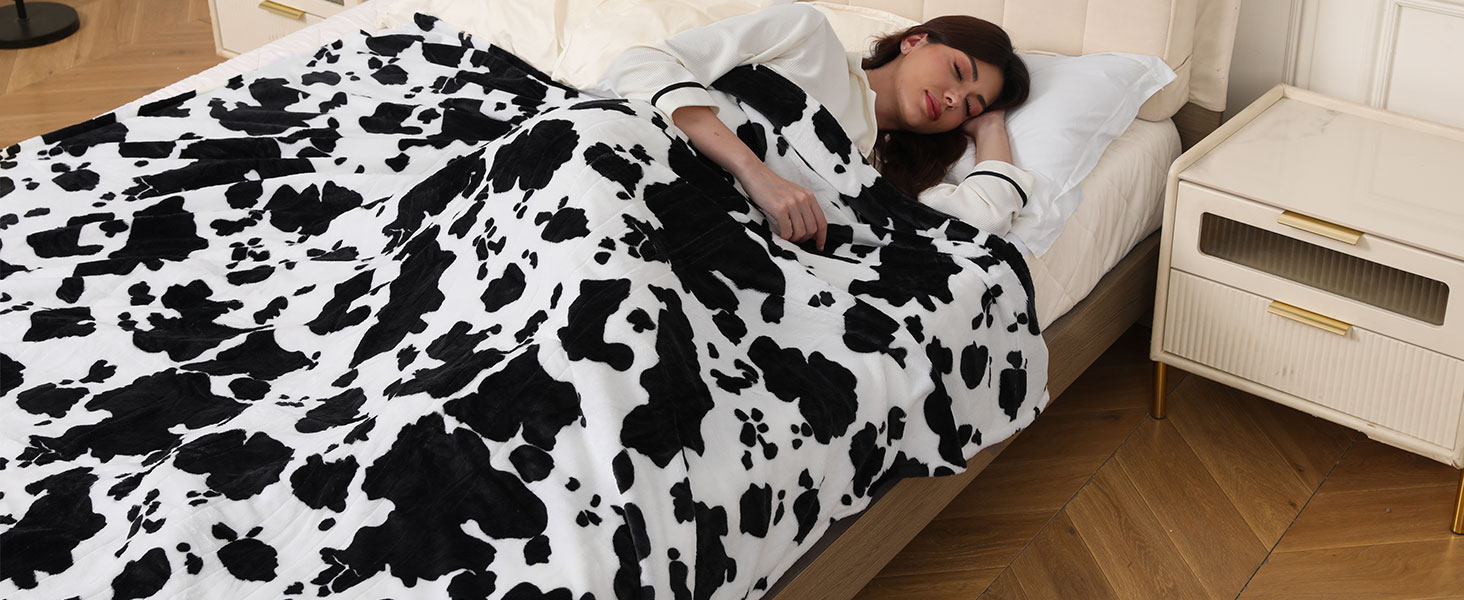 heated electric blanket cow print throw twin full queen fast even heating washable soft cozy
