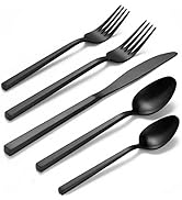 Alata Cube Matte Black 20-Piece Forged Silverware Set Stainless Steel Flatware Set,Service for 4,...