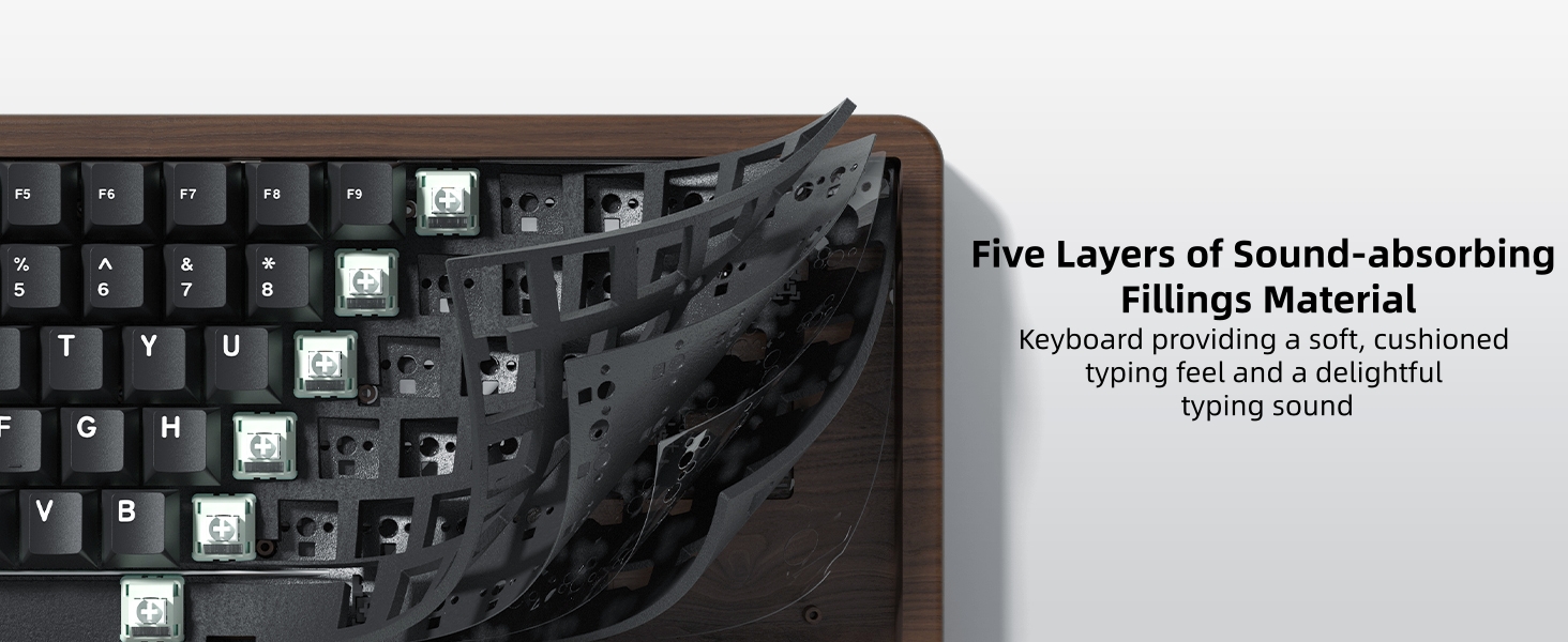 75% Mechanical Keyboard Wireless with QMK/VIA, WD75 V2 Wood Gaming Keyboard