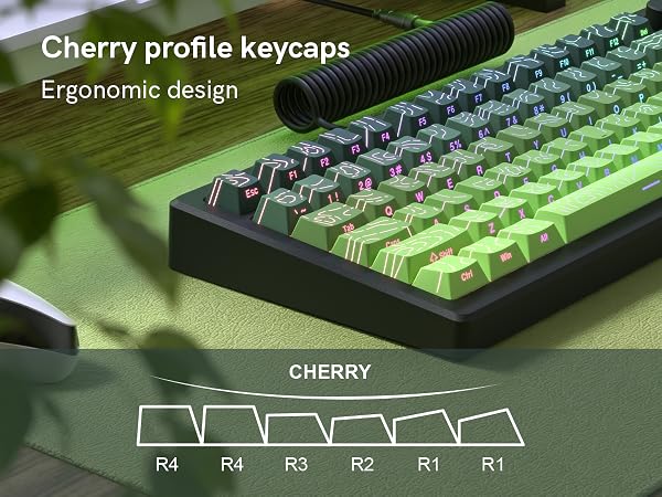 Matcha Green Topographic keycap Set,Shine Through Keyboard Keys,Side Printed Key caps Cherry Profile