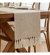 Laolitou Light Brown Table Runners 72 Inches Long, Farmhouse Boho Table Runner, Burlap Linen Text...