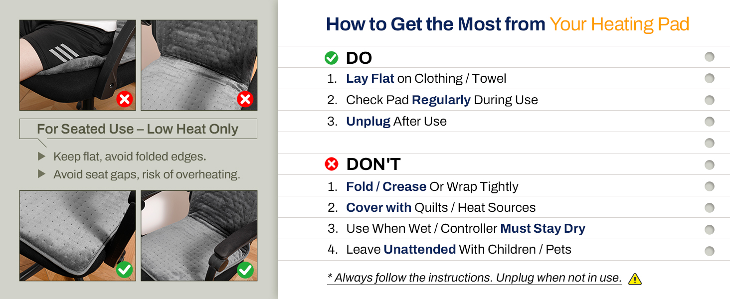 heating pad for back using tips,safety use tips