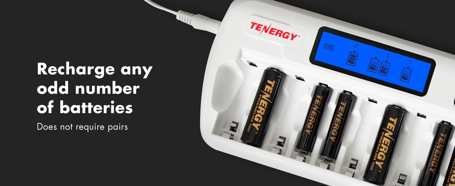 Recharge any odd numbers of batteries, does not require pairs