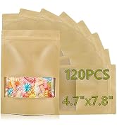 ODDIER 120pcs 4.7"x7.8" Kraft Bags with Window Zipper Lock Stand Up Bulk Pouches Resealable Bags,...