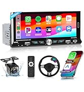 Podofo Wireless Carplay Single Din Radio with Wireless Android Auto, 6.9" HD IPS Touchscreen Car ...
