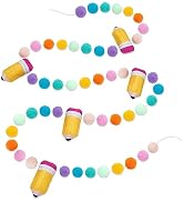 AnyDesign 8.2Ft Back to School Felt Ball Banner Colorful 3D Pencil Pom Pom Garland Welcome Back P...