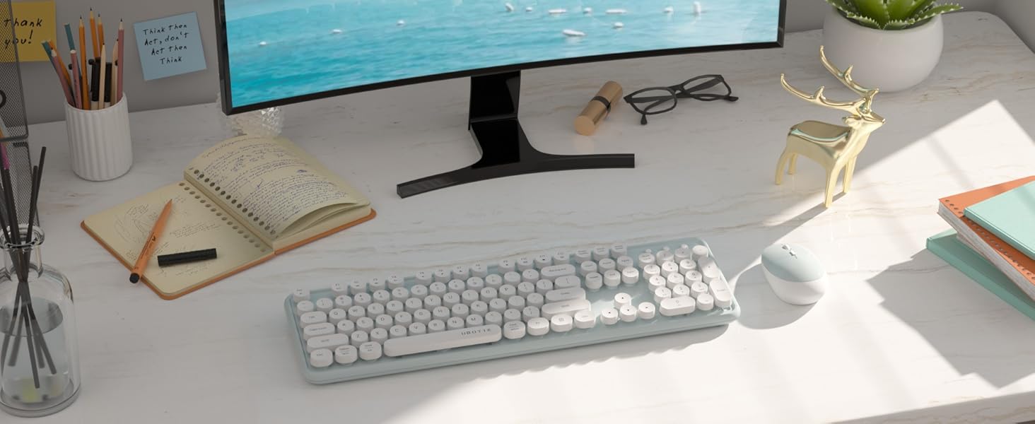 green white wireless keyboard and mouse