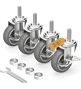 HOLKIE 3 Inch Caster Wheels Set of 4, Standard US 3/8"-16 x 1-1/2" Threaded Stem Heavy Duty Caste...
