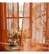Sutuo Home Terracotta Boho Lace Curtains 2 Panels 84 Inches Long for Living Room&amp;Bedroom, Burnt O...